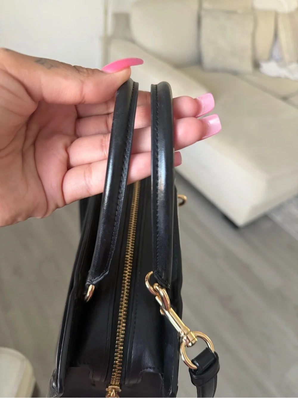 Coach Zoe Carryall Bag in Black Leather with Gold Hardware